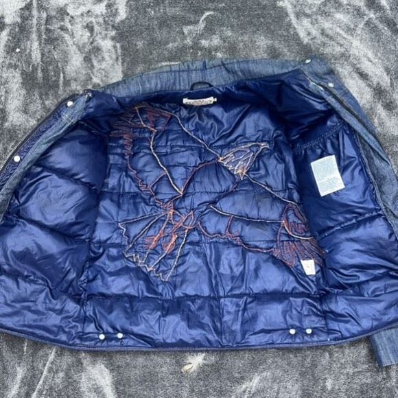 Rare! 1970S Orange Tab Down Insulated Denim SKI Jacket Zip Pockets size Medium - Picture 3 of 5